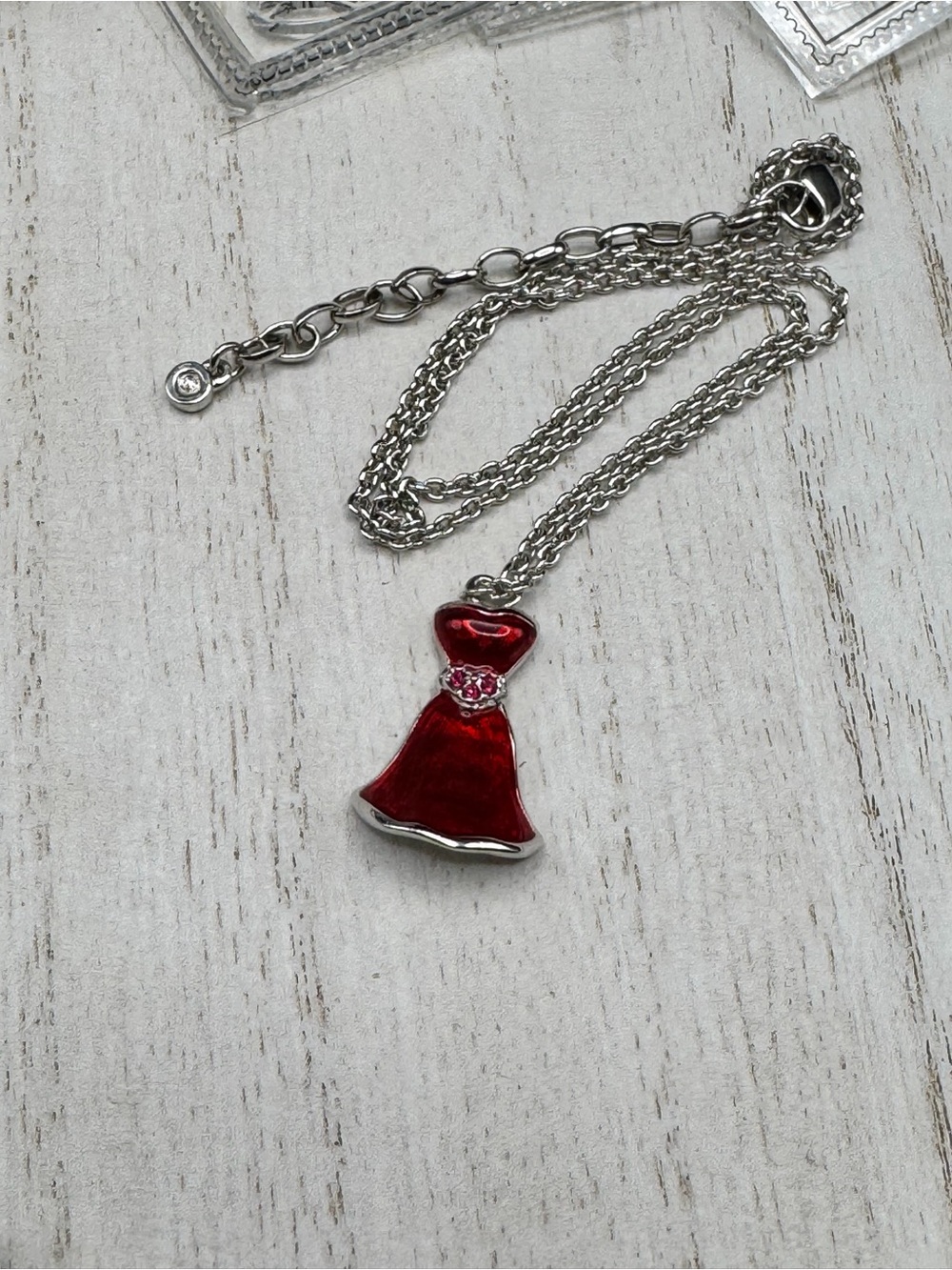 Swarovski Vintage Enamel Red Dress Pendant Necklace -EUC
